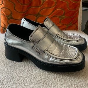 Silver square toe loafers